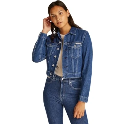 Abbildung von Calvin Klein Jeans Cropped Trucker Jeansjacke, Damen, Größe: Medium, Denim medium