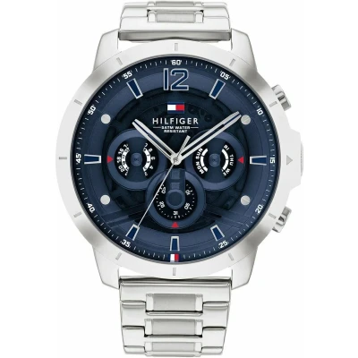 Abbildung von Tommy Hilfiger Multi Zifferblatt Quarz Uhr für Herren mit Silbernes Edelstahlarmband 1710492