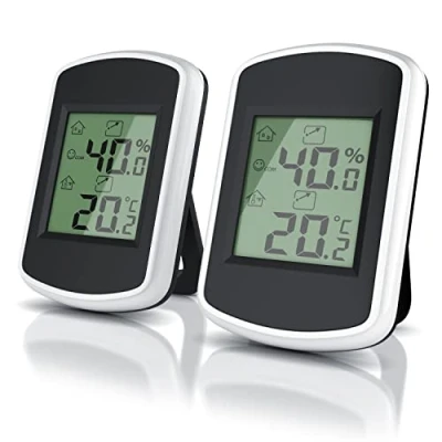 Abbildung von CSL 2X Thermo Hygrometer Thermometer innen Temperatur und Luftfeuchtigkeitsmessgerät mit Smiley Indikator für Gewächshaus, Wohnzimmer, Schwarz/Weiß 2er Set