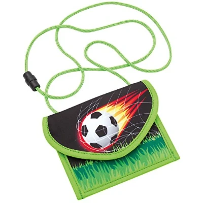 Abbildung von Wedo 2413001 Brustbeutel Fußball aus Polyester, Sicherheitskordel, Münzfach mit Reißverschluss, Sichtfach, Schlüsselring, Klettverschluss, 14 x 10,8 0,7 cm, mehrfarbig