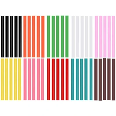 Abbildung von Bunte Klebedtifte Mini Sticks Heißklebesticks Heißklebe 50tlg Ø 7mm 100mm 10 Farben Farbige Klebesticks für Heissklebepistole Bunt