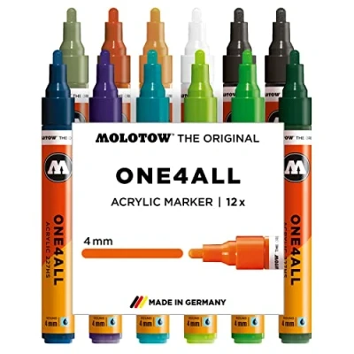 Abbildung von Molotow One4All 227HS Acryl Marker Main Kit 2 (4,0 mm Strichstärke, hochdeckend und permanent, UV beständig, für fast alle Untergründe) 12 Stück sortiert