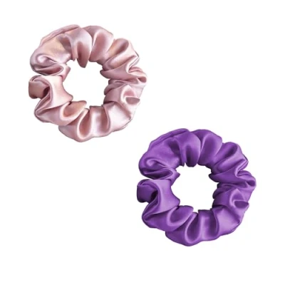 Abbildung von townssilk Seidenhaarschlaufe,100% reine Maulbeerseide, 22 Momme,haarschonend,luxuriös,federnd,Haargummis.2 Stück dustypink purple