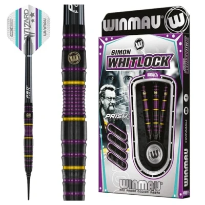 Abbildung von WINMAU Darts Simon Whitlock 85% Pro Series 18g Fass / 20g Volles Gewicht Weiche Spitze Professionelles Dart Set mit Flüge und Schäften