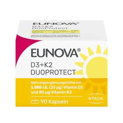 Abbildung von EUNOVA D3 + K2 DuoProtect 1000 I.E. Hochdosiertes Vitamin für starke Knochen &amp; Immunsystem Ohne Gluten, Laktose Konservierungsstoffe, Vegetarisch, 90 Kapseln