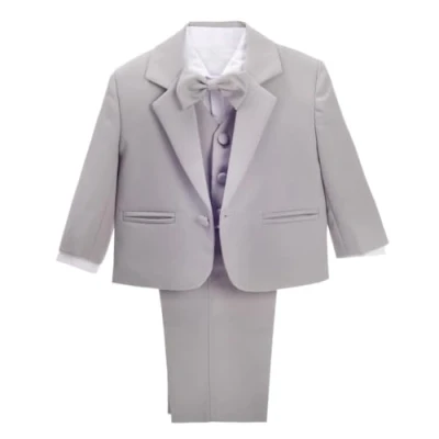 Abbildung von Lito Angels Baby Anzug Jungen Festlich Hochzeit, 5 Teiliges Set (Sakko, Weste, Hemd, Hose &amp; Krawatte), Grau, Größe 9 12 Monate 80 (Tag Nummer 12M)