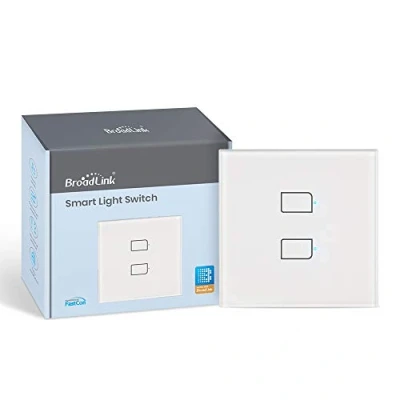 Abbildung von BroadLink Smart Touch Wall Switch EU Version, 2 Fach Ein Draht Schalter, kein Neutralleiter oder Kondensator erforderlich, funktioniert mit Alexa und Google Home, Hub erforderlich