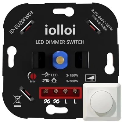 Abbildung von iolloi LED Dimmer Schalter, Drehdimmer Unterputz Dimmschalter für Dimmbare LEDs 3150W / Halogen 3300W, lampen, 230V, weiß