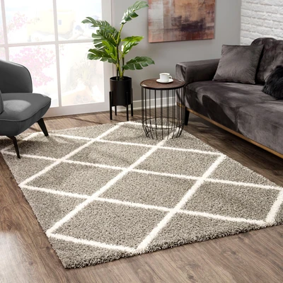 Abbildung von SANAT Madrid Shaggy Teppich Hochflor Teppiche für Wohnzimmer, Schlafzimmer, Küche Grau, Größe: 140x200 cm