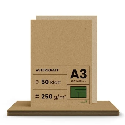 Abbildung von Netuno 50x Kraftpapier 250g DIN a3 297 x 420 mm Aster Kraft brauner Bastelkarton Vintage Naturkarton braun dicker Papier Bogen Kraftkarton Natur basteln selber gestalten