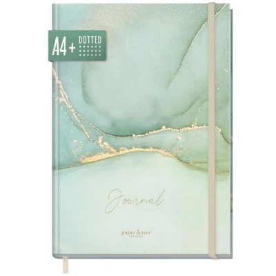 Abbildung von paper&amp;you® Bullet Journal dotted A4+ mit Gummiband [Soft Green] 156 Seiten Notizbuch gepunktet, Skizzenbuch, Tagebuch nachhaltig &amp; klimafreundlich