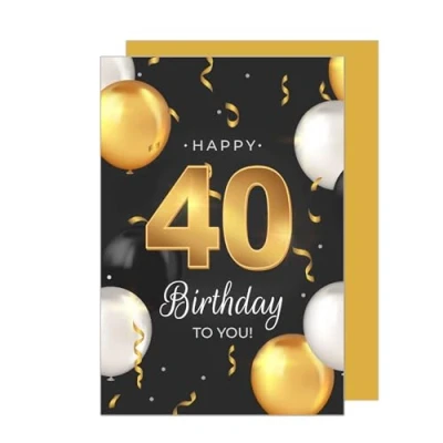 Abbildung von Edition Seidel Premium Glückwunschkarte zum 40. Geburtstag mit Umschlag. Geburtstagskarte Grusskarte Billet Karte Happy Birthday Mann Frau Luftballons Schwarz Gold (GZ351 40 SW024)