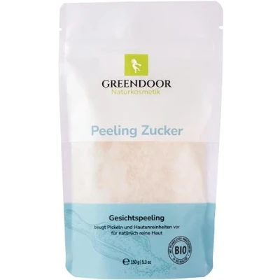 Abbildung von GREENDOOR Peeling Zucker Gesicht, Gesichtspeeling vegan 150g, Bio Naturkosmetik Scrub Gesicht Hals Dekolleté Lippen unreine Haut, Natur Gesichtsreinigung Frauen Männer OHNE Duft Mikroplastik