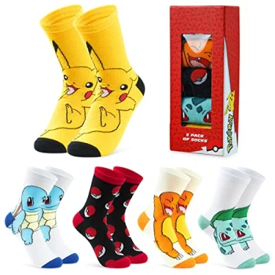 Abbildung von Pokemon Jungen Socken 5 Pack Pikachu Knöchel Kinder Dehnbar Atmungsaktiv Crew für Mädchen und Jugendliche Geschenke (11.5 3, Mehrfarbig)