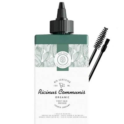 Abbildung von 100ml Bio Rizinusöl + Pinsel und Bürstenpackung Dosierkappe 100% Rein, Natürlich, Kaltgepresst für Haare, Wimpern, Augenbrauen, Bartöl Castor Oil