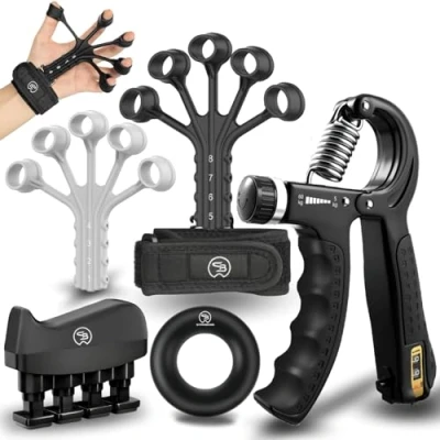 Abbildung von STRABOZZ Griffkraft Trainer Set, Handtrainer Fingertrainer 3 Teilig Einstellbarer Unterarmtrainer 5 60kg 8 Widerstandsstufen Fingerstrecker mit Neopren Handgelenk Band Unterarm &amp; Hand Training