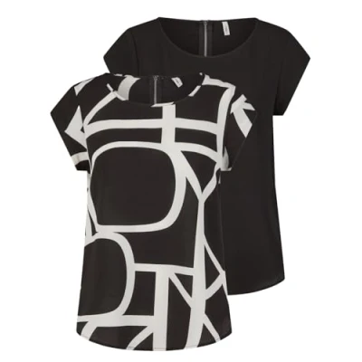 Abbildung von ONLY Tshirt Damen Regular Fit ONLVIC 2er Pack Rundhals Kurzarm Bluse Top Sommer Basic Muster Einfarbig, Größe:36, Farbe:Black/Maritime Great Logo (15284243)