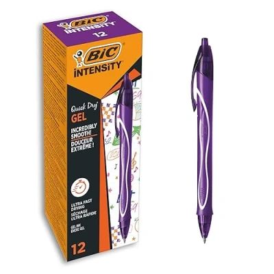 Abbildung von BIC 964772 Gel ocity Quick Dry Gelschreiber, mittlere Spitze (0,7 mm) Violett, 12 Stück Druckkugelschreiber mit ultraschnell trocknender Tinte