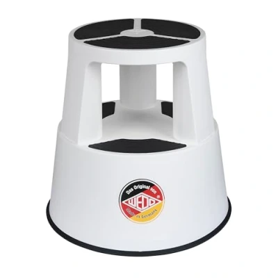 Abbildung von WEDO Rollhocker Super Step aus bruchfestem Kunststoff rollbarer Elefantenfuß Tritthocker, TÜV GS geprüft, Made in Germany, rutschfest Höhe ca. 43 cm, Tragkraft 150 kg, (Weiß)