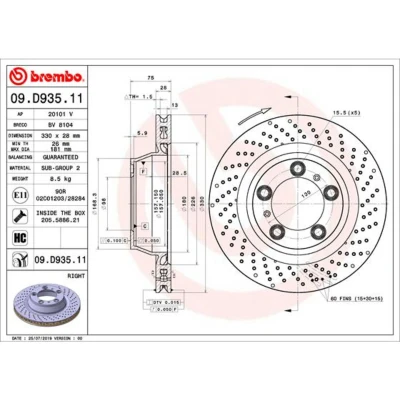 Abbildung von BREMBO Bremsscheibe 28mm 5 gelocht/innenbel. beschichtet hochgekohlt mit Schrauben 09.D935.11 91135240200,99135240200 Bremsscheiben, Scheibenbremsen