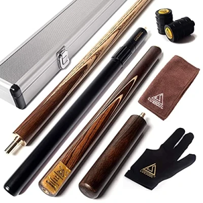 Abbildung von CUESOUL 57&quot; Handcraft 3/4 Jointed Snooker Queues with Mini Butt End Extension Packed in Aluminium Köcher Karella (D306)