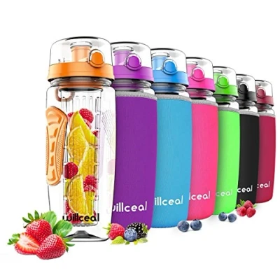 Abbildung von willceal Wasserflasche mit Fruchteinsatz 945 ml Hochwertig und beständig Groß, BPA frei, aus Tritan Aufklappbarer Deckel Tragegriff Auslaufsicheres Design