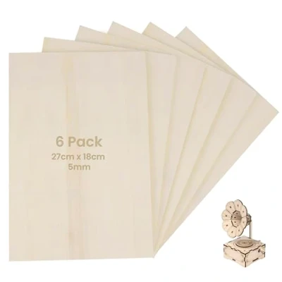 Abbildung von Belle Vous 6er Pack Sperrholzplatte 5mm Holzplatten zum Basteln 27 x 18 cm Unbearbeitete DIY Dünne Bastel Holzplatte für Schilder Perfekt Laserschneiden, Malen, Gravieren &amp; Pyrographie
