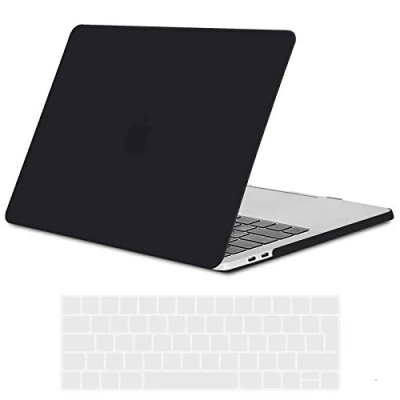Abbildung von TECOOL Hülle Kompatibel mit MacBook Pro 15 Zoll 2019 2018 2017 2016 (A1990 A1707) Touch Bar, Ultradünn Hartschale Schutzhülle Matt Case Cover + EU Tastaturschutz (transparent), schwarz