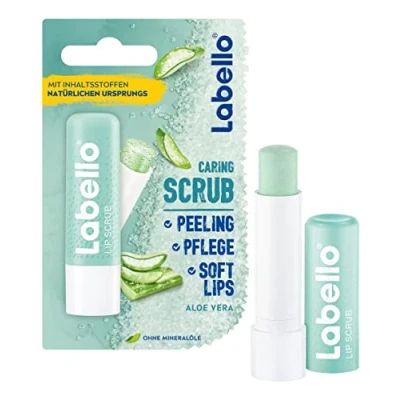 Abbildung von Labello Lip Scrub Aloe Vera (5,5 ml), innovative Lippenpflege mit Partikeln natürlichen Ursprungs, sanftes Lippenpeeling Vitamin E
