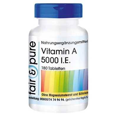 Abbildung von Fair &amp; Pure® Vitamin A 5000 I.E. (1500µg) 180 Tabletten Retinylacetat vegan ohne Magnesiumstearat