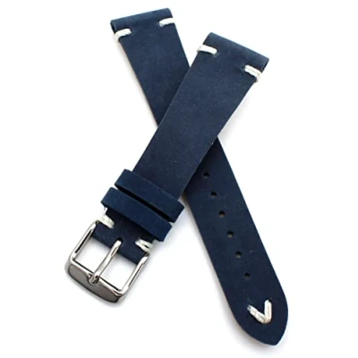 Abbildung von Sulla Uhrenarmband 18mm 19mm 22mm Vintage Retro Look genuine Leder BS (22mm, blau)