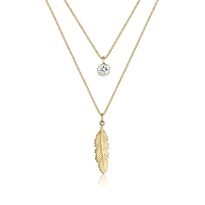Abbildung von Elli Halskette Damen mit Anhänger Feder Boho Kristall in 925 Sterling Silber Vergoldet