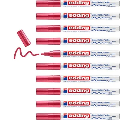 Abbildung von edding 751 Glanzlackmarker rot 10 Lackmarker Rundspitze 1 2 mm Lackstift für Glas, Stein, Holz, Kunststoff und Papier wasserfest, stark deckend