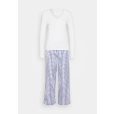 Abbildung von Marc O&#039;Polo Pyjama »Mix N Match Cotton«, (2 tlg.), V Ausschnitt, Langarm, Hose kariert, Gummizug, Baumwolle