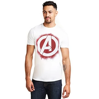 Abbildung von Marvel Herren Stencil Logo T Shirt, Weiß, XL EU