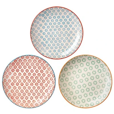 Abbildung von Bloomingville Teller Emma Retro Dessertteller Frühstücksteller Vintage Kuchenteller rund ø 20 cm, blau rot grün, Keramik, 3er Set