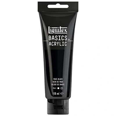 Abbildung von Liquitex 8870022 Basics Acrylfarbe, monopigmentierte Künstlerpigmente, lichtecht, mittlere Viskosität, Archivqualität, seidenglänzender Finish, 118ml Tube Marsschwarz, Schwarz
