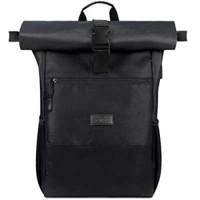 Abbildung von RJEU Laptop Rucksack für 17 Zoll,Rolltop Herren Damen,Laptoptasche Schule,Studium,Reisen,Schulrucksack(Schwarz 26L)