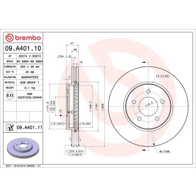 Abbildung von BREMBO COATED DISC LINE 09.A401.11 Bremsscheibe 303 26 5 innenbelüftet beschichtet