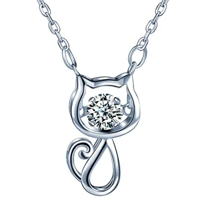 Abbildung von Yumilok Damen Halskette Kette 925 Sterling Silber Zirkonia Katze Kätzchen mit Anhänger Verstellbare für Mädchen