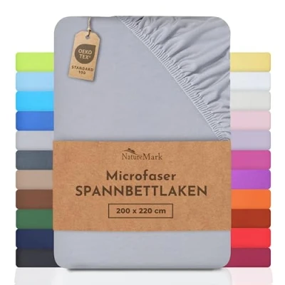 Abbildung von NatureMark Mikrofaser SPANNBETTLAKEN zum Sparpreis! viele Größen und Farben Markenware (Silber Grau, 200x220 cm)