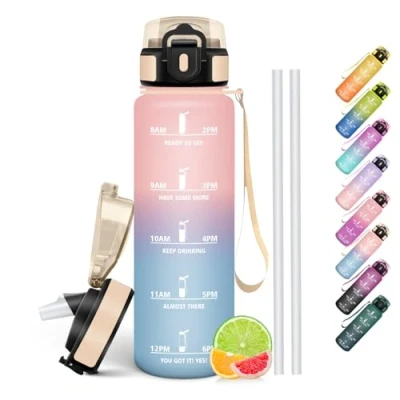 Abbildung von HoneyHolly Trinkflasche 1L, BPA Frei, Kohlensäure Geeignet, Wasserflasche Auslaufsicher, Sportflasche mit Strohhalm, Sport für Fahrrad, Fitness, Laufen, Wandern