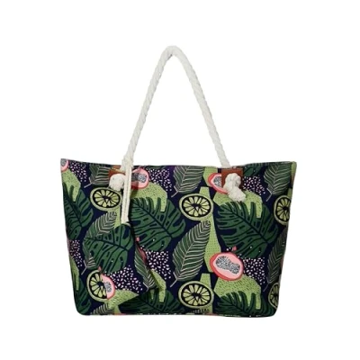 Abbildung von DonDon Strandtasche XXL Familie Badetasche Damen mit Reißverschluss Beach bag groß Tropen Früchte