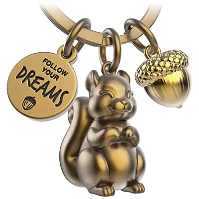 Abbildung von FABACH Eichhörnchen Schlüsselanhänger Skippy mit Gravur Niedlicher Glücksbringer als Motivation Geschenk für Freundin Follow your Dreams