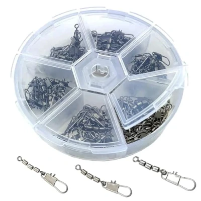 Abbildung von Zite Fishing Dreifach Wirbel Sortiment 60 Stück Inklusive praktischer Sortier Box Angelwirbel Set Forellen Sbirolino Angeln 3 Größen