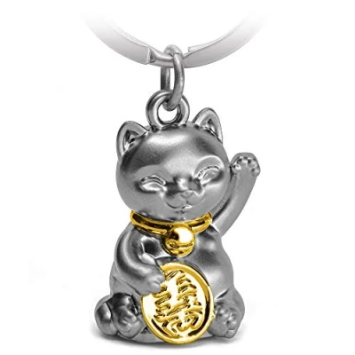 Abbildung von FABACH Glückskatze Winkekatze Schlüsselanhänger Maneki Neko Süßer Katze Glücksbringer Anhänger Metall Geschenk