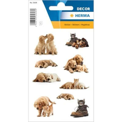 Abbildung von HERMA 5606 Tiere Sticker, Hundewelpen (27 Aufkleber, Papier, matt) selbstklebend, permanent haftende Motiv Etiketten für Mädchen und Jungen, bunt