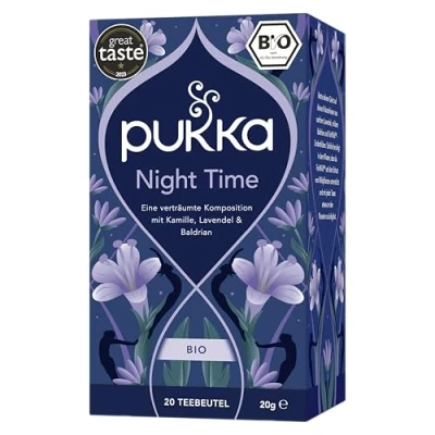 Abbildung von Pukka Bio Kräutertee „Night Time“ Kamille, Lavendel, Lindenblüten und Baldrian 20 Teebeutel