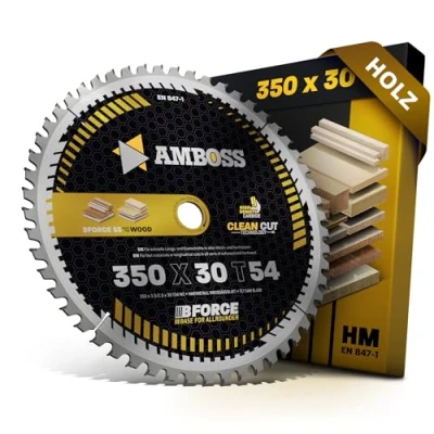 Abbildung von HM Kreissägeblatt 350x30 Z54 Wechselzahn für Holz Allround. AMBOSS WERKZEUGE® Sägeblatt 350mm komp. zu Ulmia. Wegoma Festool HK 132 Mafell MKS125. SF32 Makita 5143 R. LS1400 uvm.