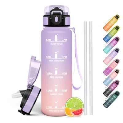 Abbildung von HoneyHolly Trinkflasche 1L, BPA Frei, Kohlensäure Geeignet, Wasserflasche Auslaufsicher, Sportflasche mit Strohhalm, Sport für Fahrrad, Fitness, Laufen, Wandern